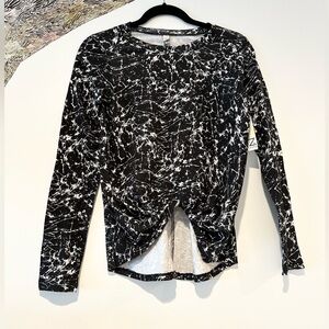 NWT Zella girls long sleeve black white splatter gather front shirt XL 14-16
